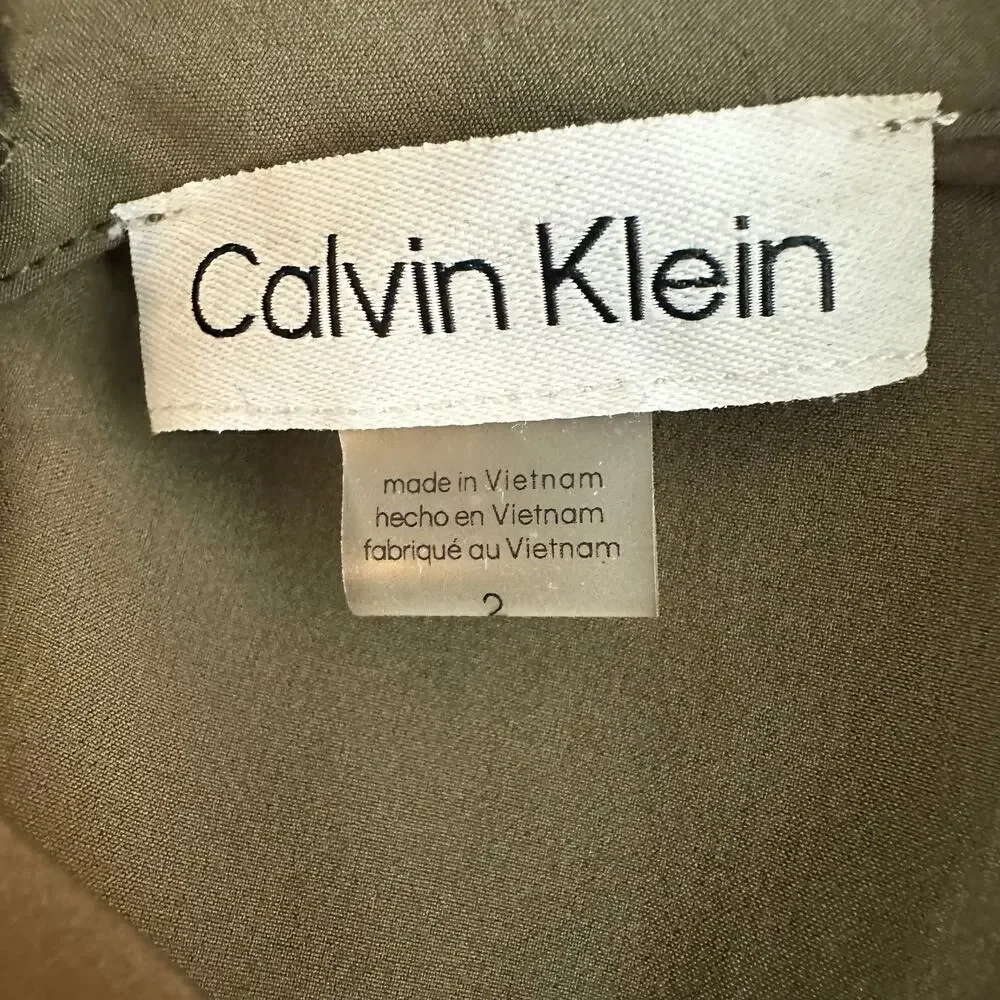 Calvin Klein Womens Sleeveless Cinched Waist Tie V-Neck Casual Green Dress 2
